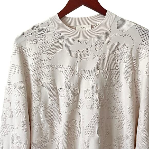 Ted Baker Azlylea Magnolia Jacquard Sweater Women’s Sz 3 US 6 (M) Blouson Sleeve - Picture 4 of 11